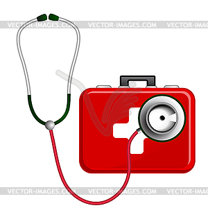 Stethoscope and First Aid Kit - vector clipart