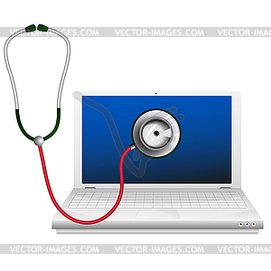 Laptop and stethoscope. Computer repair concept - vector clipart