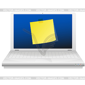 Yellow sticky note at laptop screen - vector image