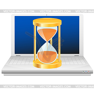 Hourglass on laptop. Time icon - vector clipart