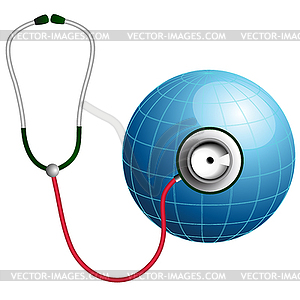 Stethoscope with blue globe - vector clipart