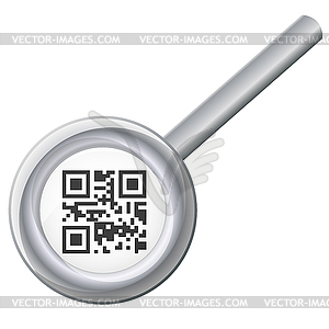 Qr code under magnifying glass - vector clipart