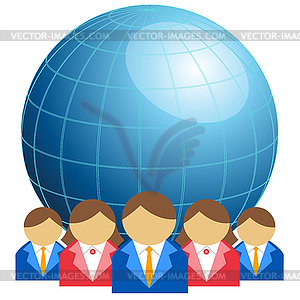 Business men and women with globe - vector clipart