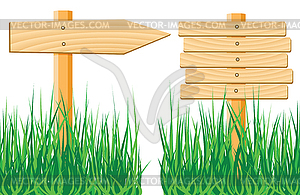 Wooden elements and grass - vector image