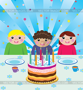 Happy kids at birthday party - vector clip art