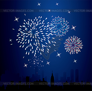 Fireworks over a city - vector image