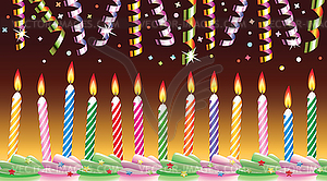 Birthday candles and streamers - vector image