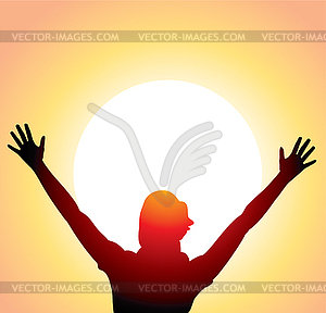 Girl with raised hands - vector image
