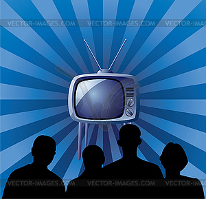 family watching tv - vector clip art