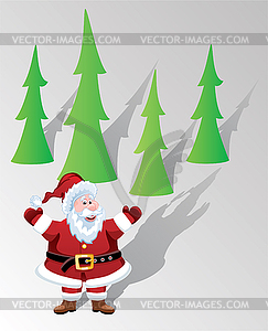  santa claus and trees - vector clipart