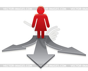 Woman on crossroads - vector clip art