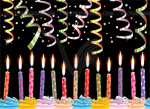 Birthday candles and streamers - vector clip art