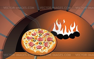 Pizza and  oven - vector image