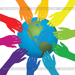  hands touching earth - vector clip art