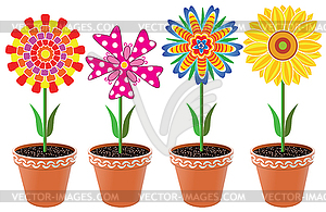 Flowers in pots - vector image