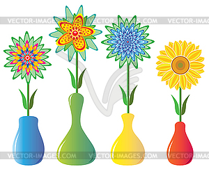 Flowers in vases - vector clip art