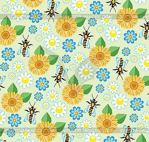 Vector  bees and flowers - vector EPS clipart