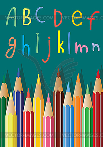 Vector  pencils and alphabet letters - vector clipart