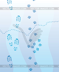Vector  foot prints on snow - stock vector clipart