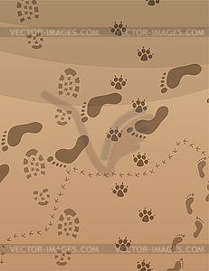 Vector foot prints on sand - vector image