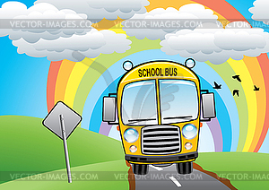 School bus on road - vector image