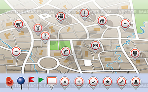 City map with GPS icons - vector clip art