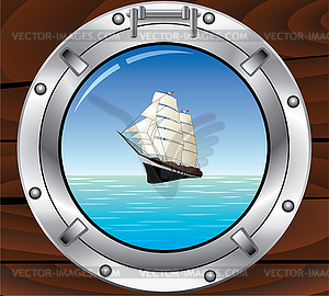 Porthole and tallship - vector clipart