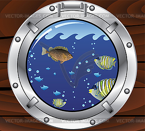 Porthole and  fishes - vector image