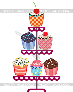 Cupcakes on stand - vector clip art