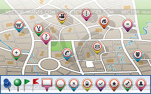 City map with GPS icons - vector clip art