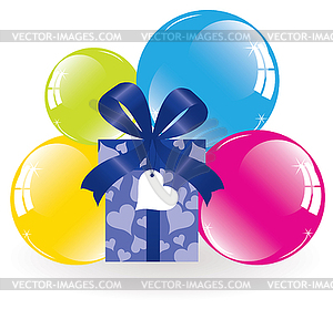 Bunch of colorful balloons and gift box - vector clipart