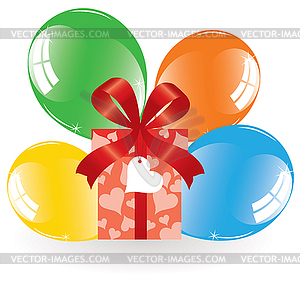 Bunch of colorful balloons and gift box - vector clip art