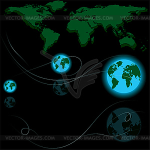 Абстрактные карта мира и земли глобусы - векторизованное изображение