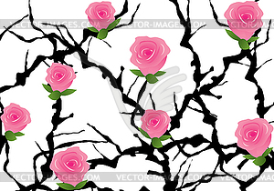 Blackthorn bush with roses - vector clip art