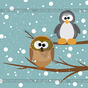 Owl and penguin - vector clip art