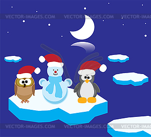 Animals on ice floe - vector clipart