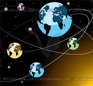 Earths on orbits - vector image