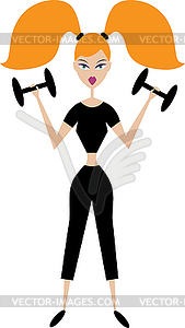 Red-haired girl with dumbbells - vector clipart