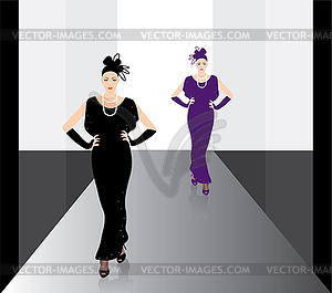 Fashion models on podium - vector clip art