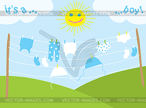 Baby`s clothes drying under sun, - royalty-free vector image