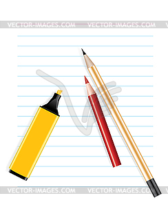 Office supplies on blank sheet of paper - vector clip art