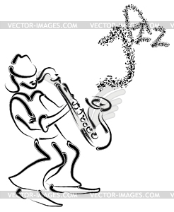 Stylized musician saxophonist - white & black vector clipart