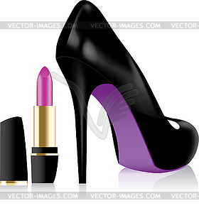High heel shoe and lipstick - vector clipart