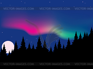 Aurora polaris over forest - vector clip art