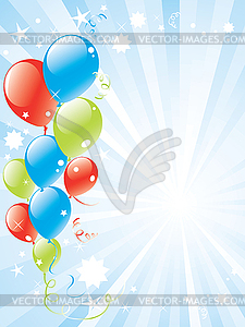 Festive balloons and lightburst - vector image