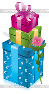 Gift boxes with rose - vector clip art