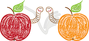 Apples and funny worms - vector clip art