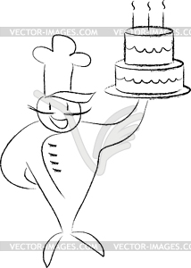 Cook with cake - vector image