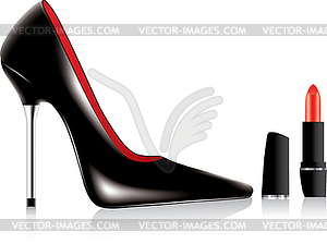 High heel shoe and lipstick - vector image