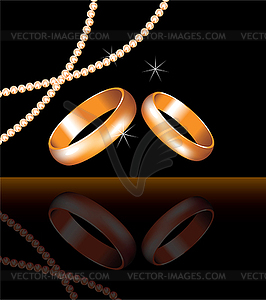 Golden wedding rings and pearl beads - vector clipart